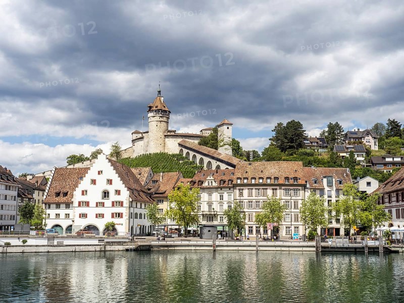 Schifflände, behind Munot town fortress, Schaffhausen, Canton Schaffhausen, Switzerland, Europe