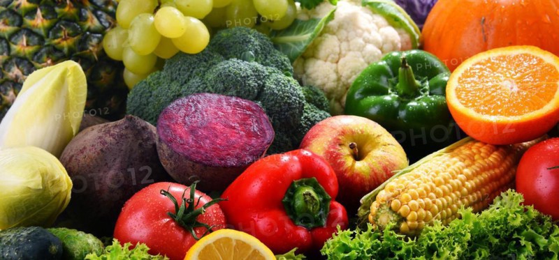 Composition with variety of fresh vegetables and fruits