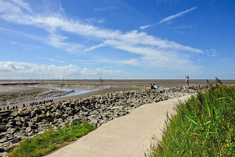Fairway in the mudflats of the Wadden Sea, Wremen, Wurster Land, district of Cuxhaven, Lower Saxony, Germany, Europe