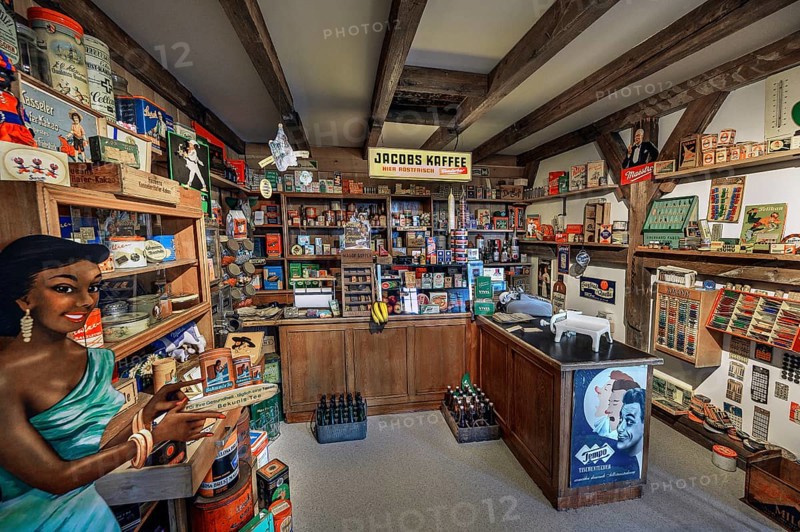 Corner shop, Lake Constance Car and Tractor Museum, Gebhardsweiler, municipality of Uhldingen-Mühlhofen in the Lake Constance district, Baden-Württemberg, Germany, Europe