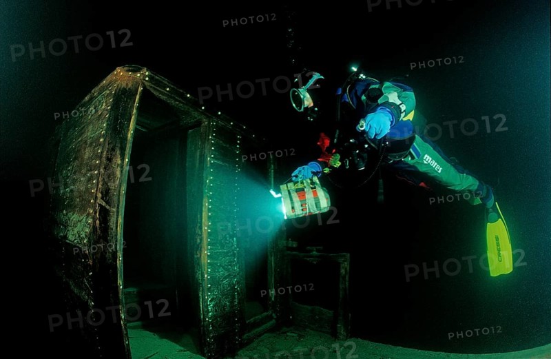 Diver at the Jura, wreck diving, Germany, Lake Constance, Baden Würtemberg, Europe