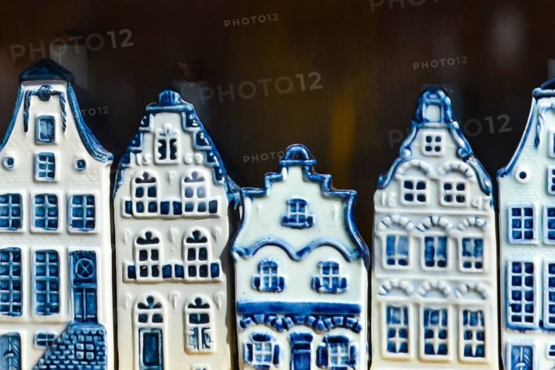 Amsterdam, the netherlands, September 18, 2020. KLM houses, collection of Delft's blue houses filled with gin as a souvenir from Holland