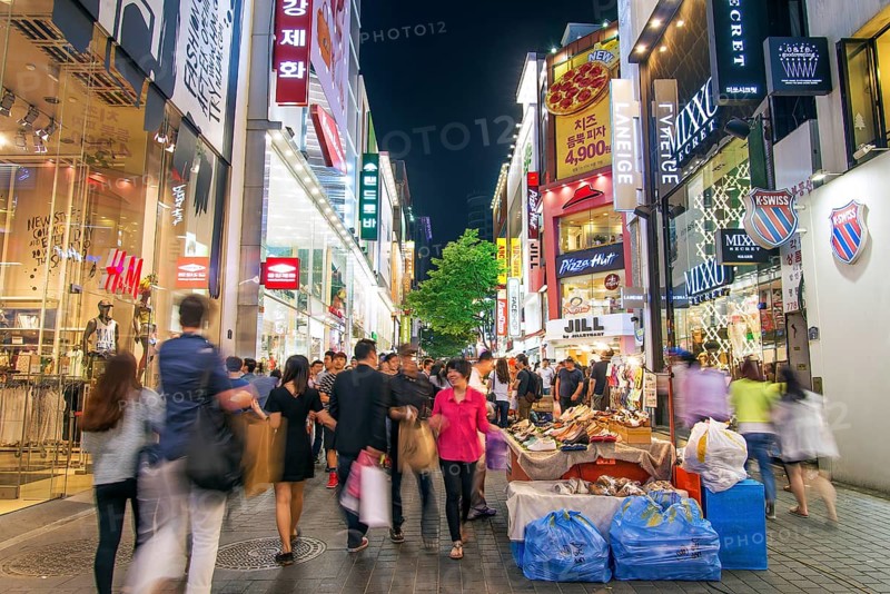 Myeongdong shopping street in central seoul south korea at night