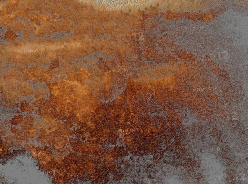 Rusty and weathered surface blending brown, orange, and grey textures, creating a sense of decay and grunge