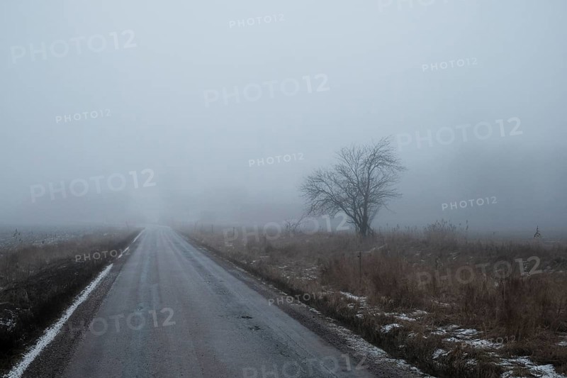 Country road in the fog, Winter, Värmland, Sweden, Europe