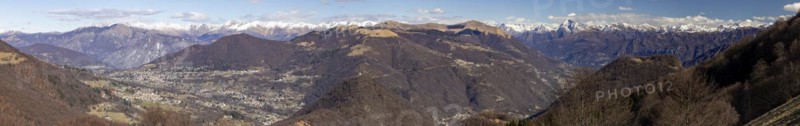Panorama of Valle Intelvi and Switzerland-Italian Alps with snow, Rifugio Prabello, border Switzerland-Italy, Pancione di Cabbio, Valle Muggio, Ticino, Switzerland, Europe