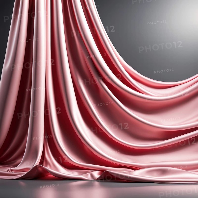 Luxurious pink silk fabric elegantly hanging with smooth, shiny folds, AI generated