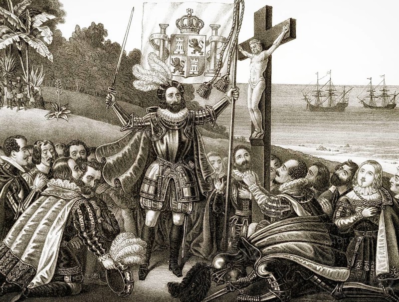 Christopher Columbus landing at San Salvador Island on 12 October 1492, later called Watling Island, digitally optimized