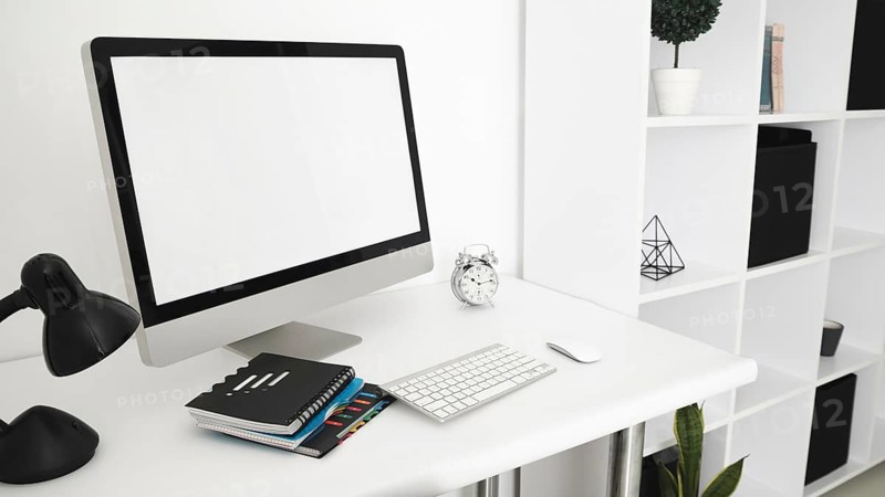 Office desk with computer screen