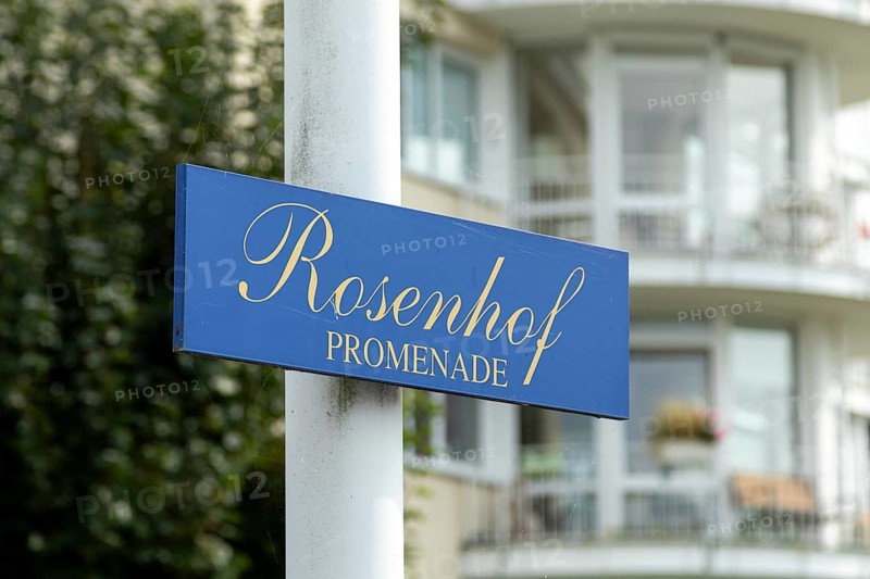 Close-up, sign for the Rosenhof retirement home on Priwall, Travemünde seaside resort, Hanseatic city of Lübeck, Schleswig-Holstein, Germany, Europe