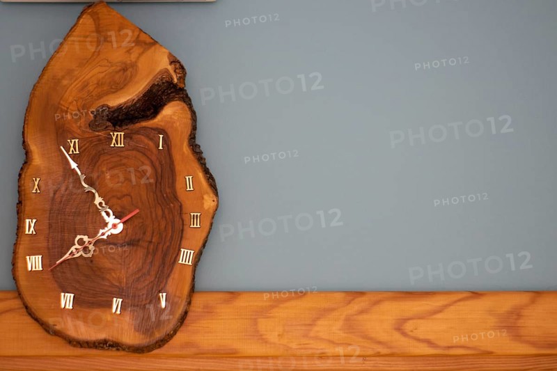 Wooden clock, handmade wooden wall analog natural clock made from tree stump with roman numerals