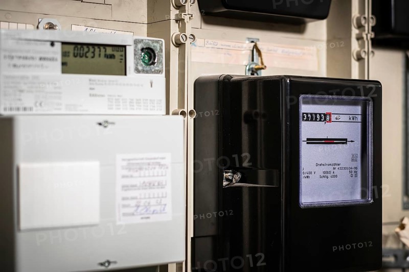 Meter cabinet with bidirectional meter and Ferraris meter in Düsseldorf, Germany, Europe