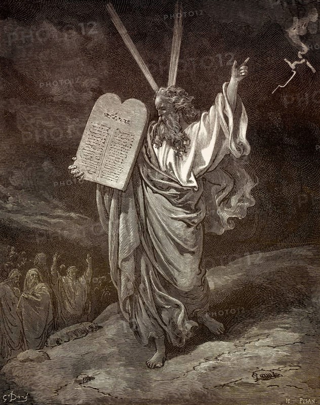 Ten Commandments, Moses descending from Mount Sinai, Old Testament, by Gustave Doré, 1863