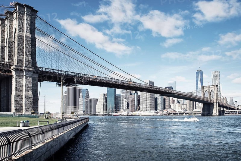 picture of the skyline from new york with the brooklyn bridge in front
