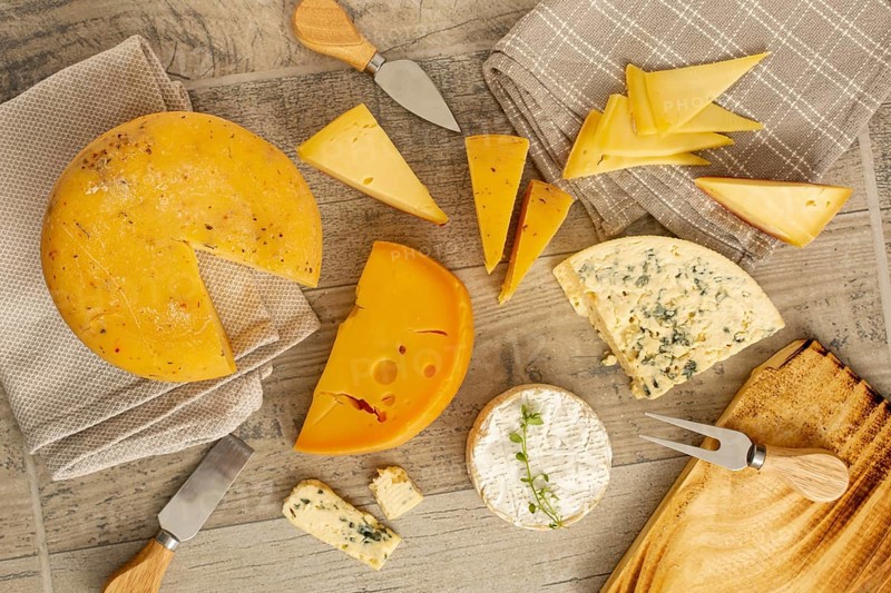 Top view variety delicious cheese. Beautiful photo
