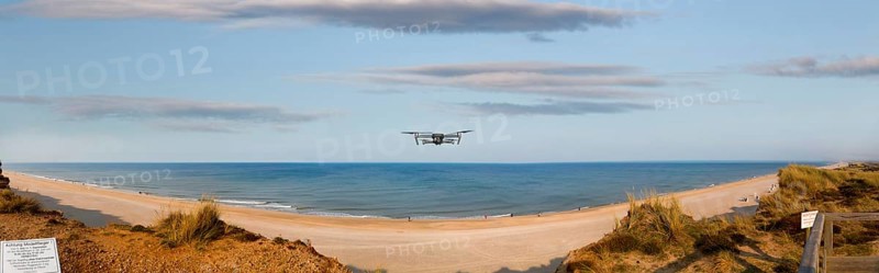 Drone in flight mode on a cliff, Sylt, Schleswig-Holstein, Germany, Europe