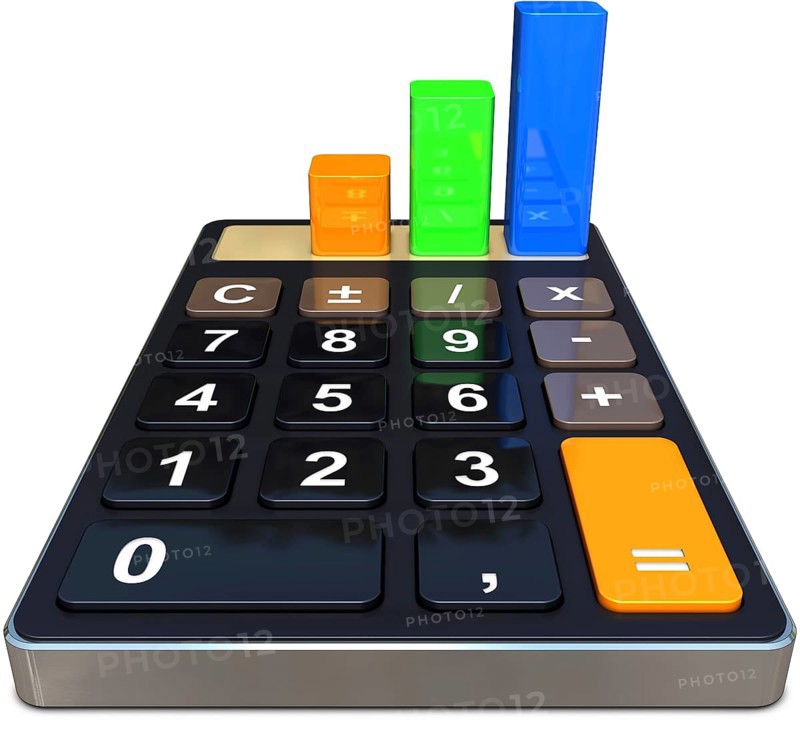 high resolutatio 3D rendering of a calculator with a bar diagramm