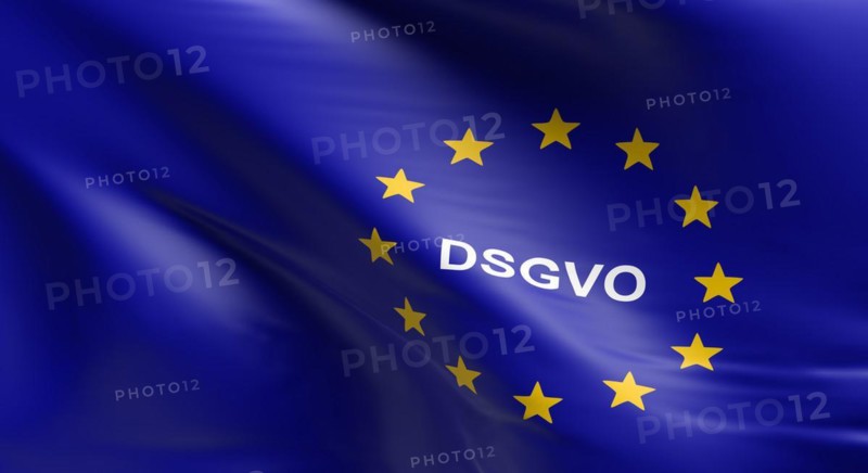 Waving European Union flag with DSGVO, General Data Protection Regulation, 3d rendering