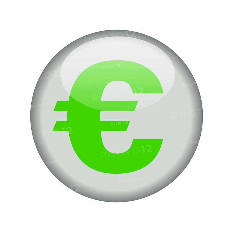 Glossy icon with a euro sign. Isolated