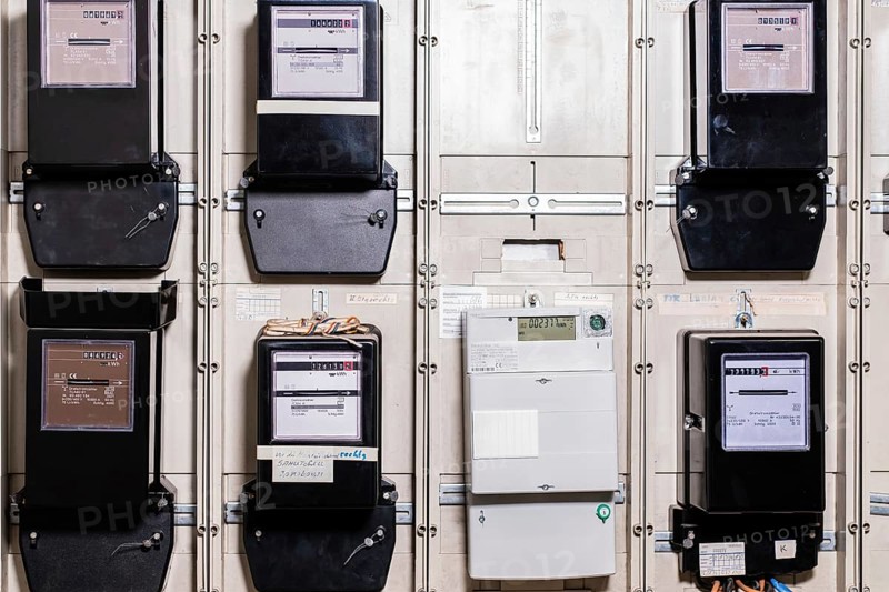 Meter cabinet with bidirectional meter and Ferraris meter in Düsseldorf, Germany, Europe