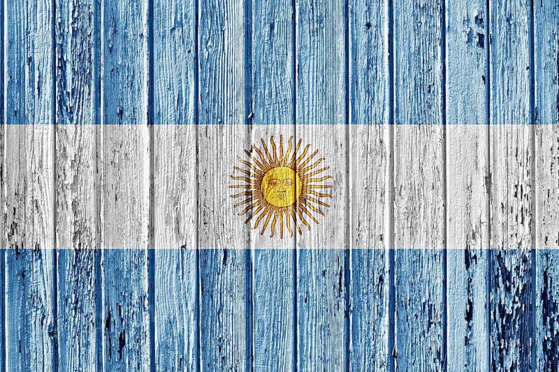 Flag of Argentina painted on wooden frame