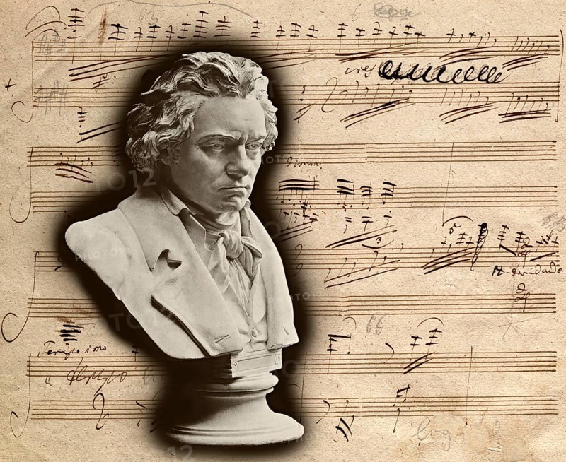 Bust statue of Ludwig van Beethoven, 1770 -1827, German composer, piano Sonata no. 30, op. 109, E major