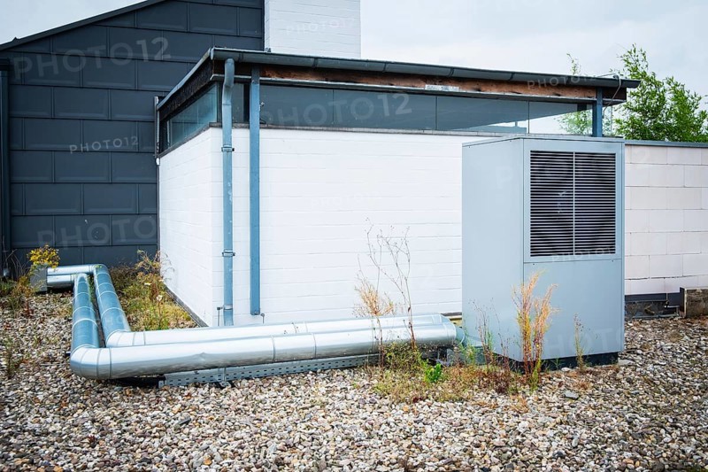 A heat pump on the roof of a house in Düsseldorf, Germany, Europe