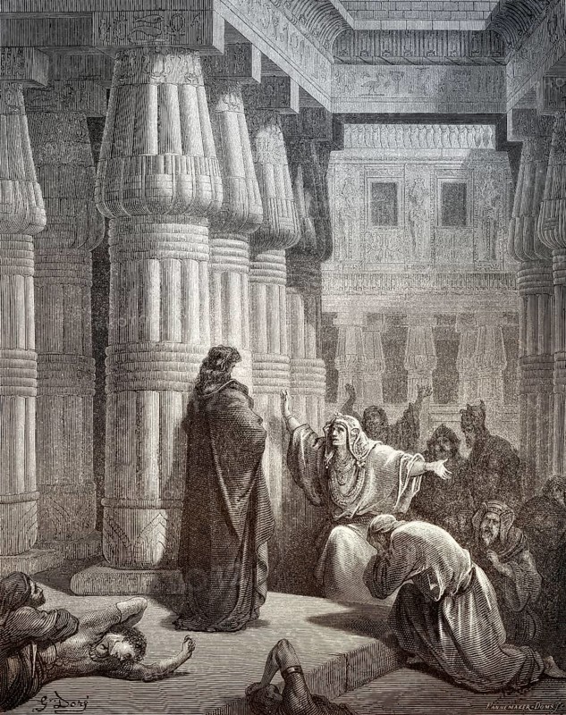 The Egyptians Ask Moses to Depart, woodcut by Gustave Doré