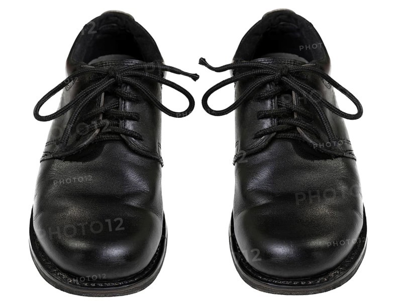 Black leather men fashion shoe pair white isolated
