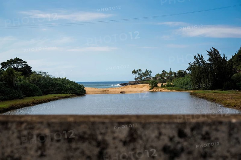 A view of Waimea Beach from the highway, Oahu, Hawaii, United States, North America