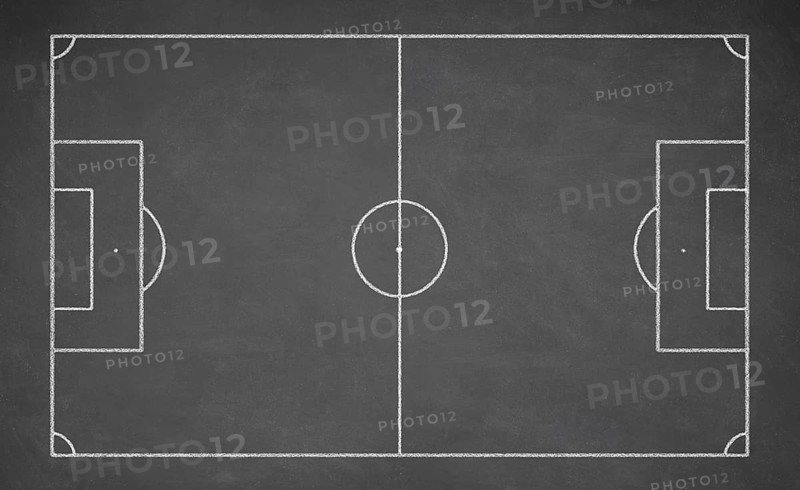 Soccer board drawn with white chalk on a blackboard