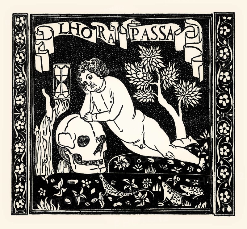 Allegory of the transience of life, engraving from the 13th century, facsimile of the 19th century