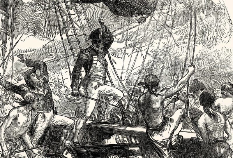 The British boarding USS Argus, 14 August 1813, War of 1812, From British Battles on Land and Sea, by James Grant