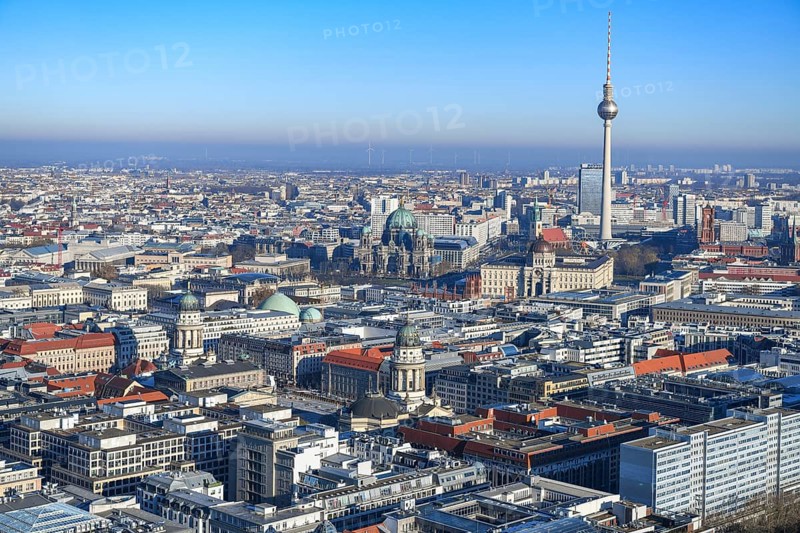 Aerial view, TV tower, Leipziger Straße, Friedrichstraße, Berlin Cathedral, Gendarmenmarkt, Berlin Mitte, Berlin, Germany, Europe