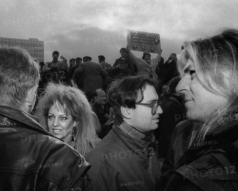 Tamara Danz, right: Uwe Hassbecker, Germany, Berlin, 04. 11. 1990 (Remembrance) Demo on 4 November (89), at Alexanderplatz, Mitte, Europe