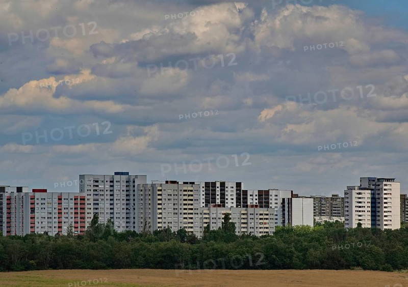 View from the south of residential buildings in the Gropiusstadt housing estate, Neukölln district, Berlin, Germany, Europe