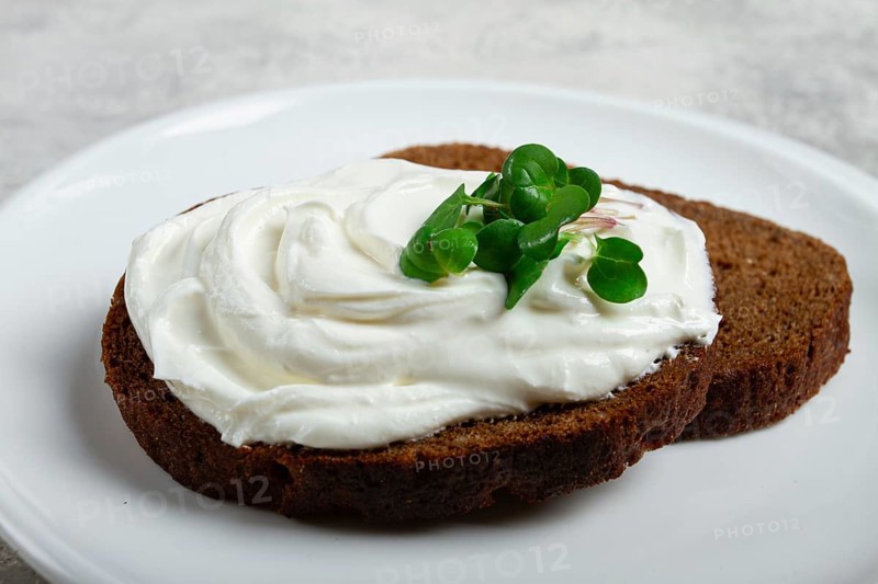 Breakfast, cream cheese sandwich, with micro greens, close-up, top view, selective focus, no people