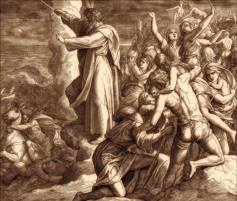 The Egyptians Drowning in the Red Sea, Miriam's victory song, Old Testament, by Julius Schnorr von Carolsfeld, 1860