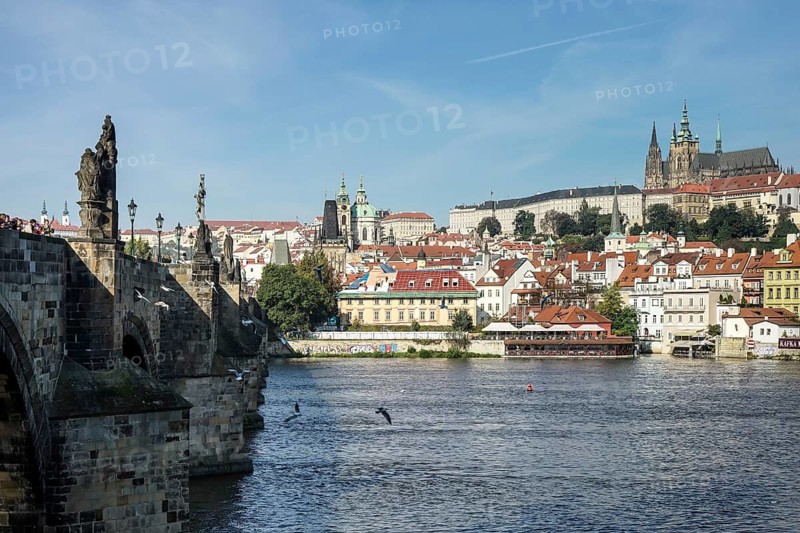 View from Charles Bridge towards the St Vitus Cathedral in Prague