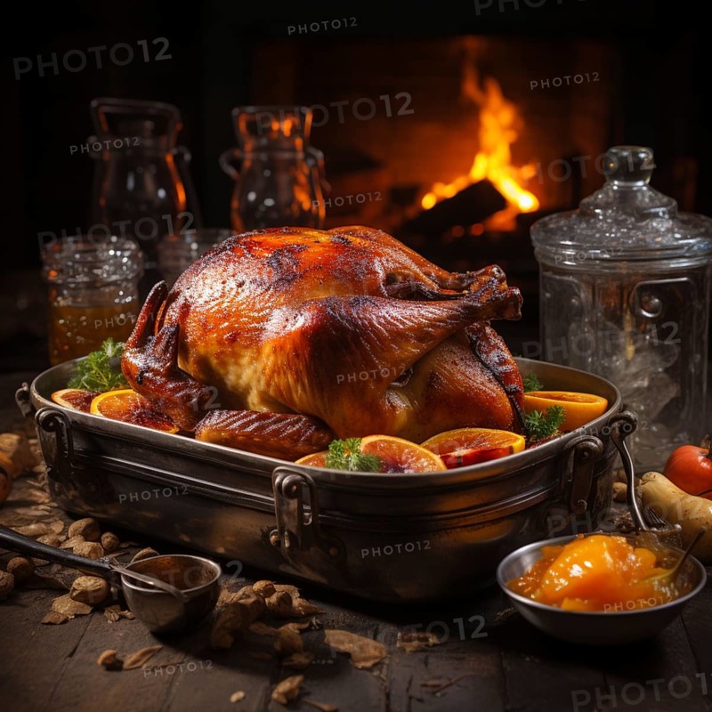 Crispy Christmas goose in a rustic setting on a table, AI generated