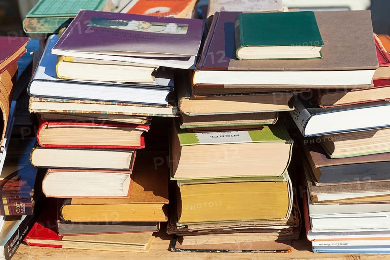 Piles of old books at a flea market, Germany, Europe