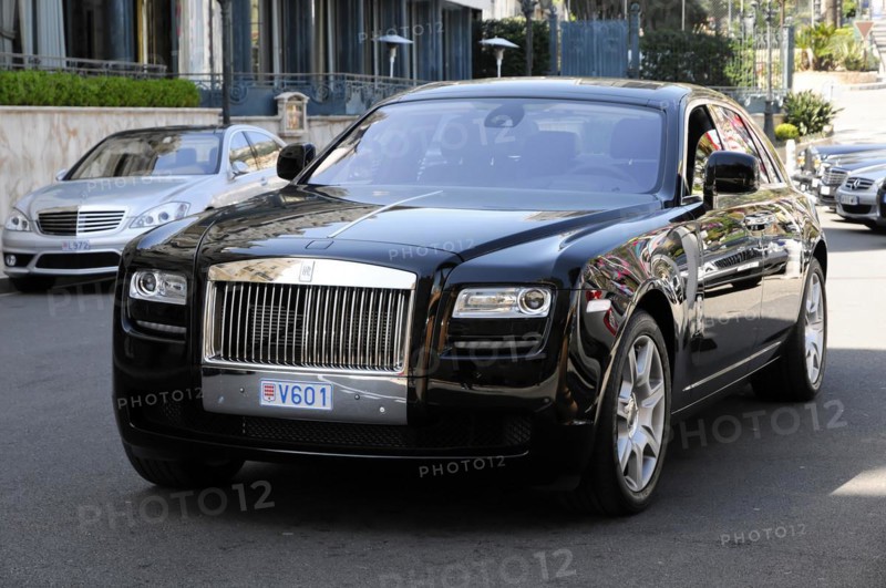 Rolls Royce Ghost at the casino, Monte Carlo, A black Rolls-Royce driving on the road in sunny weather, Monte Carlo, Principality of Monaco, Monaco, Europe
