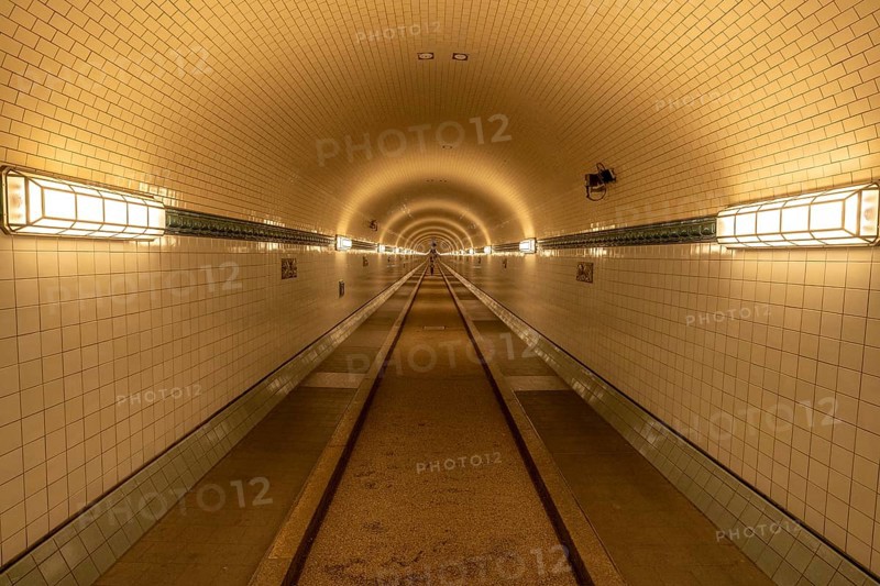 Old historic Elbtunnel, warm light, Landungsbrücken, harbour, Hamburg