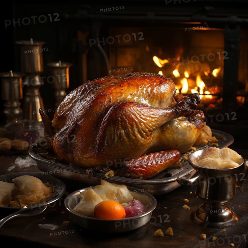 Crispy Christmas goose in a rustic setting on a table, AI generated