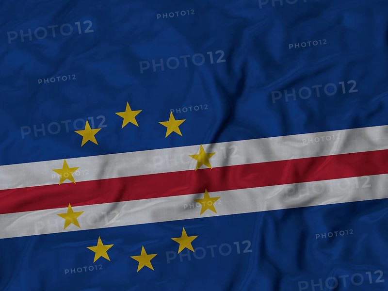 Ruffled Flag of Cape Verde Blowing in Wind