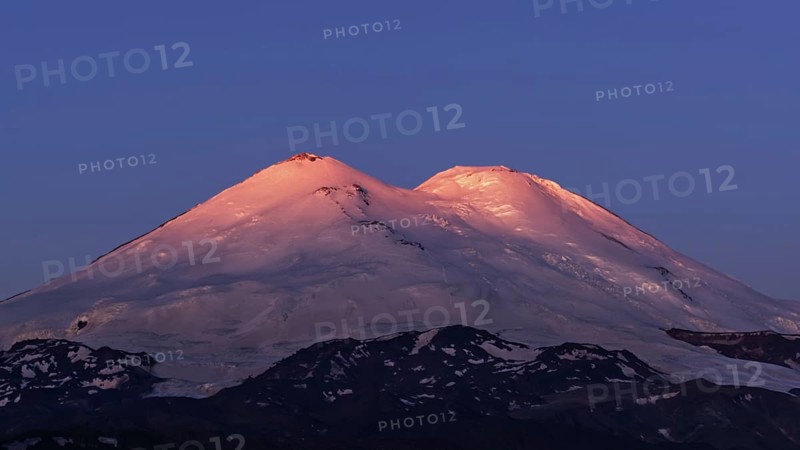 Beautiful view of Mount Elbrus at sunrise, North Caucasus mountains, Russia, Europe