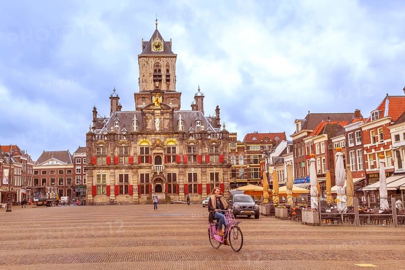 Delft, Netherlands, April 6, 2016: City Hall and Market Square Markt