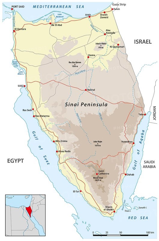 Road map of the Egyptian Sinai Peninsula