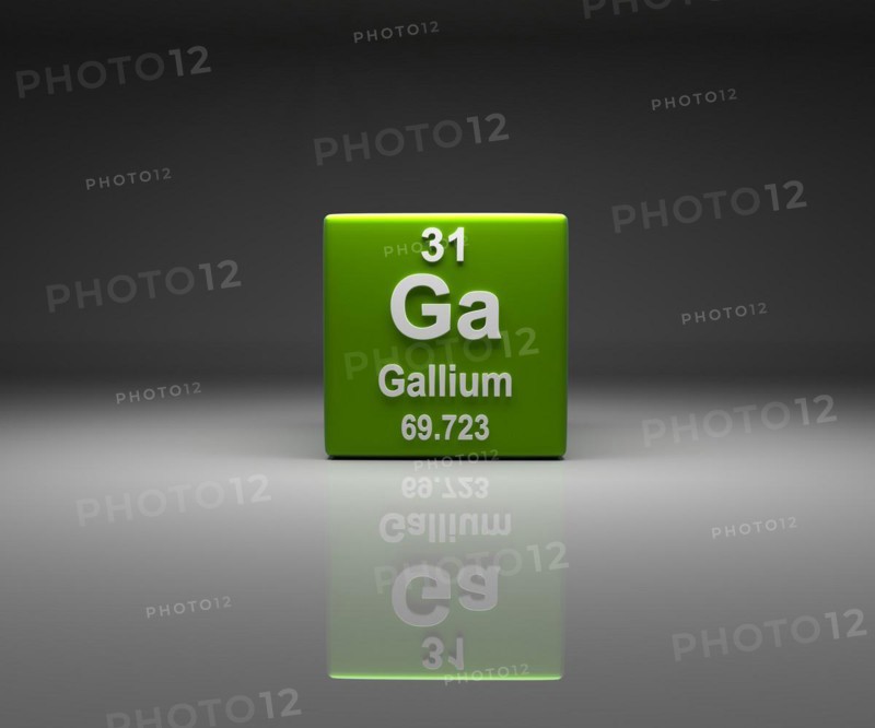 Cube with Gallium number 31 periodic table, 3d rendering