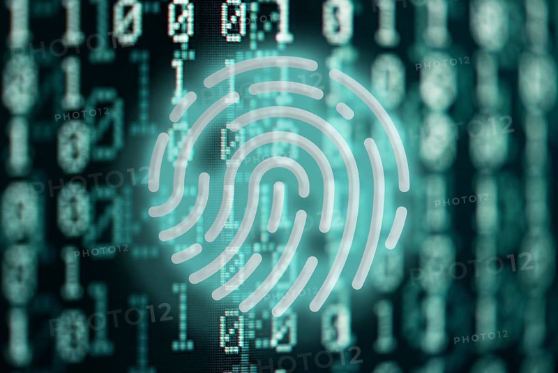 glowing fingerprint symbol against binary code digital background, internet security and privacy conceptprivacy